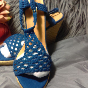 FASHION BUG Blue Crocheted Woven Wedge Size 9M
